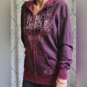 Size M Women's Harley-Davidson Burgundy Full-Zip Burnout Fleece Hoodie
